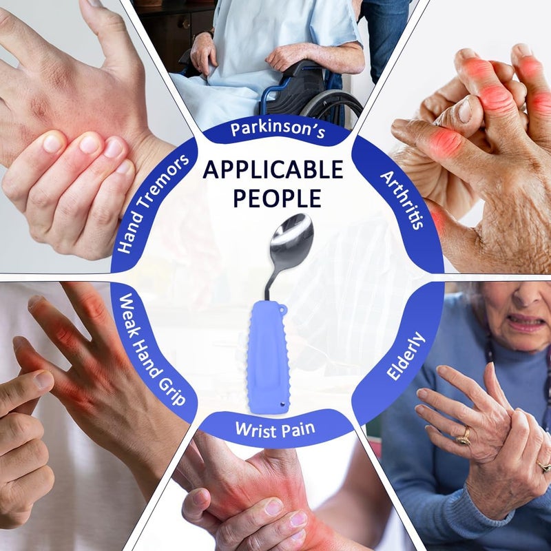 Ehucon Adaptive Weighted Silverware Utensils Angled Spoon for Hand Tremors Parkinsons,Weighted Utensils with Non-Slip Easy Grip Handles for Independent Eating(Left Hand,Purple,Pack of 1) - Image 5